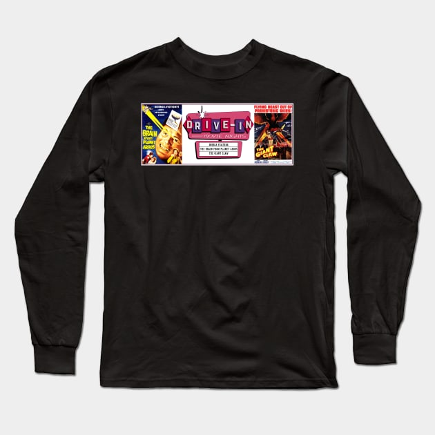 Drive-In Double Feature - Brain from Planet Arous & The Giant Claw Long Sleeve T-Shirt by Starbase79